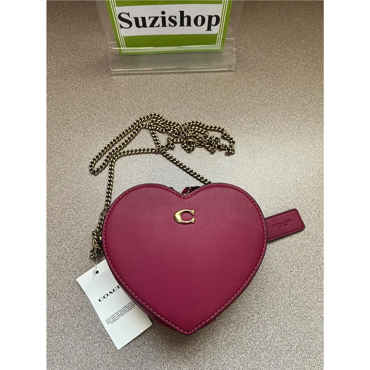 Coach Heart Crossbody 14 Leather Brass Hyacinth Red Style CE765