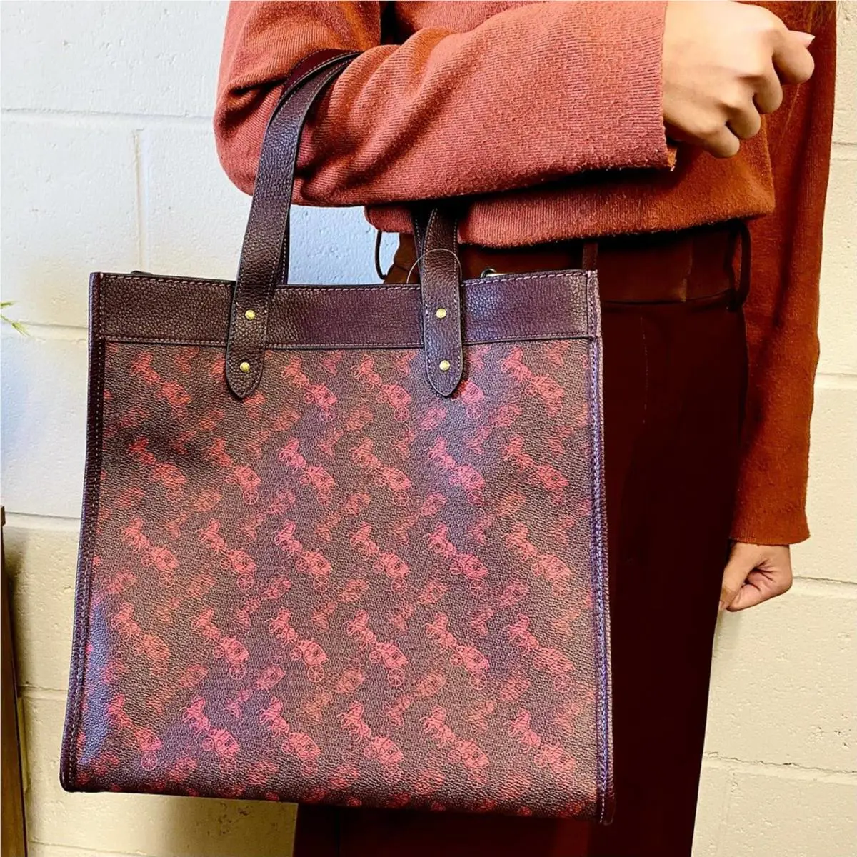Coach 89143 Field Tote with Horse and Carriage Print IN Oxblood Cranberry