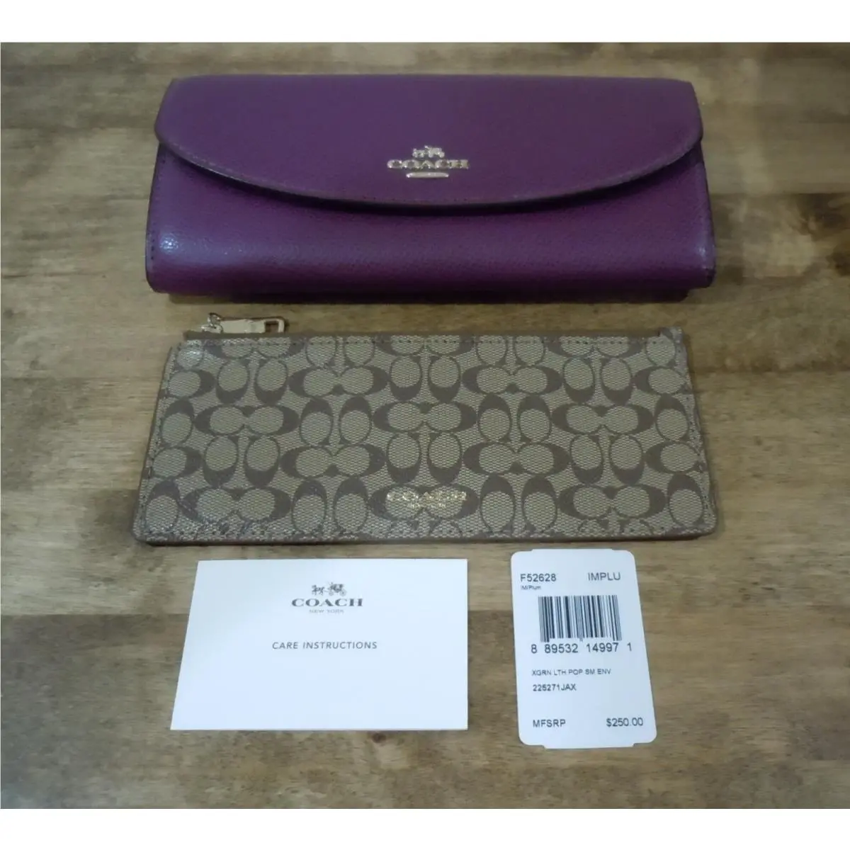 Coach F52628 Metallic Purple Crossgrain Leather Pop Slim Envelope Wallet