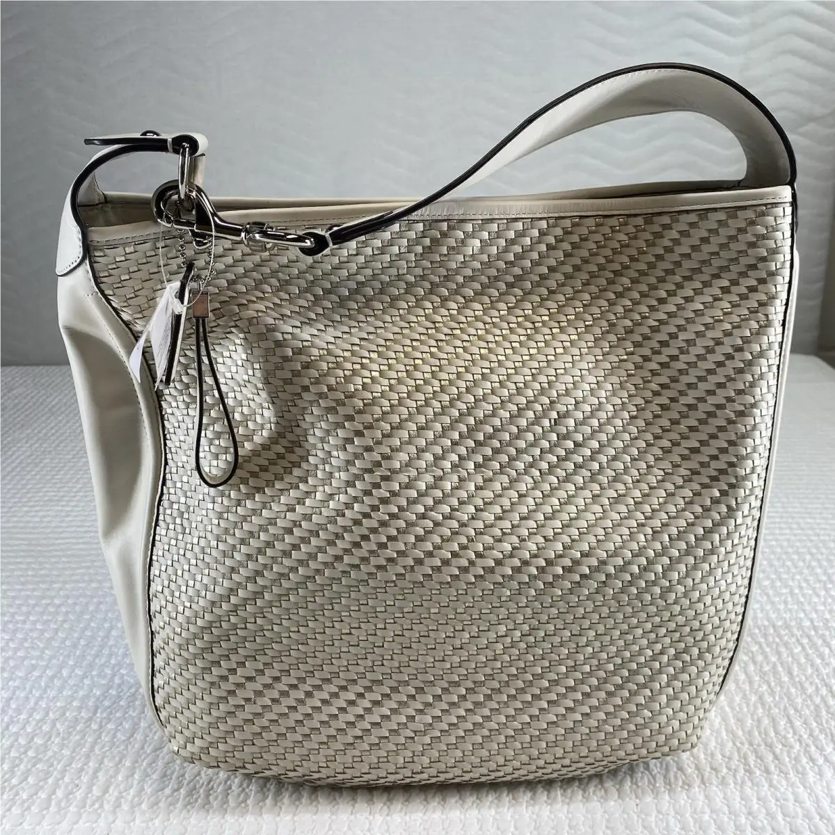 Coach F29894 Park Avery Hobo Bag Ivory Silver Gold Woven Leather Shoulder Purse