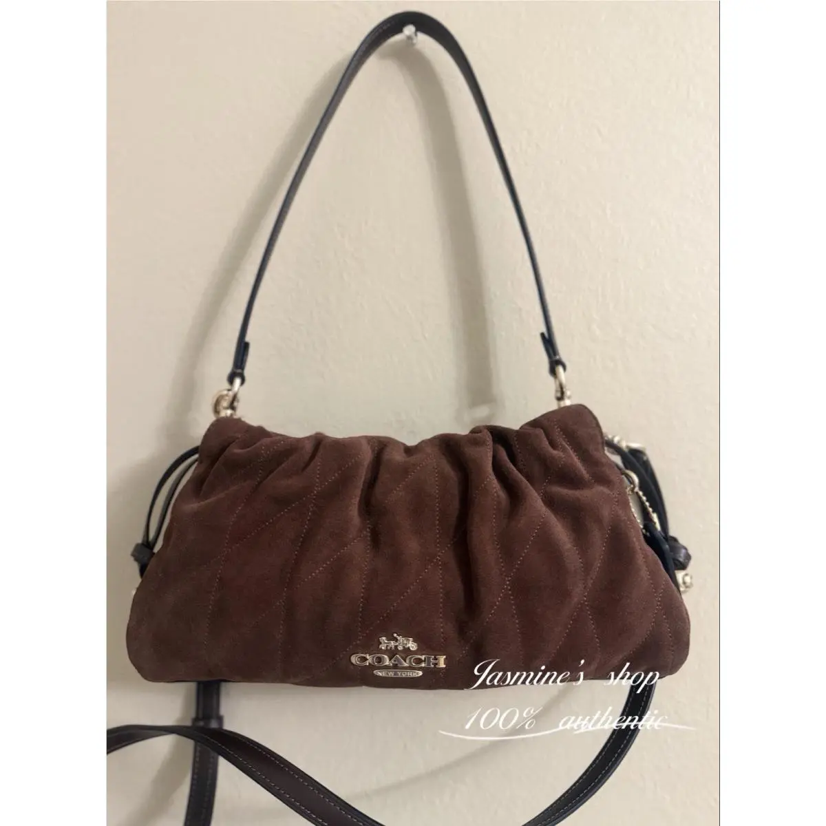 Coach Faye Shoulder Bag with Quilting CCZ55 Suede and Smooth Leather Gold
