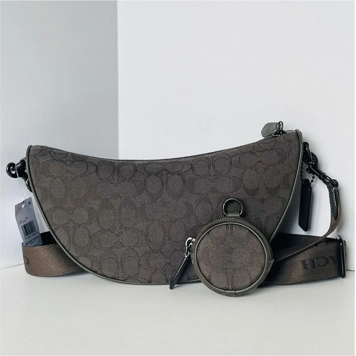 Coach Hall Soft Sling Bag CAH95 Signature Jacquard Leather Olive Drab Pouch