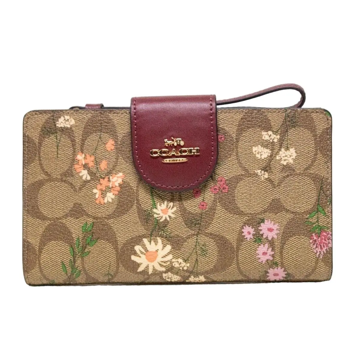 Tech Wallet Coach Signature Canvas Wildflower Print Wristlet Holds Cell Phone