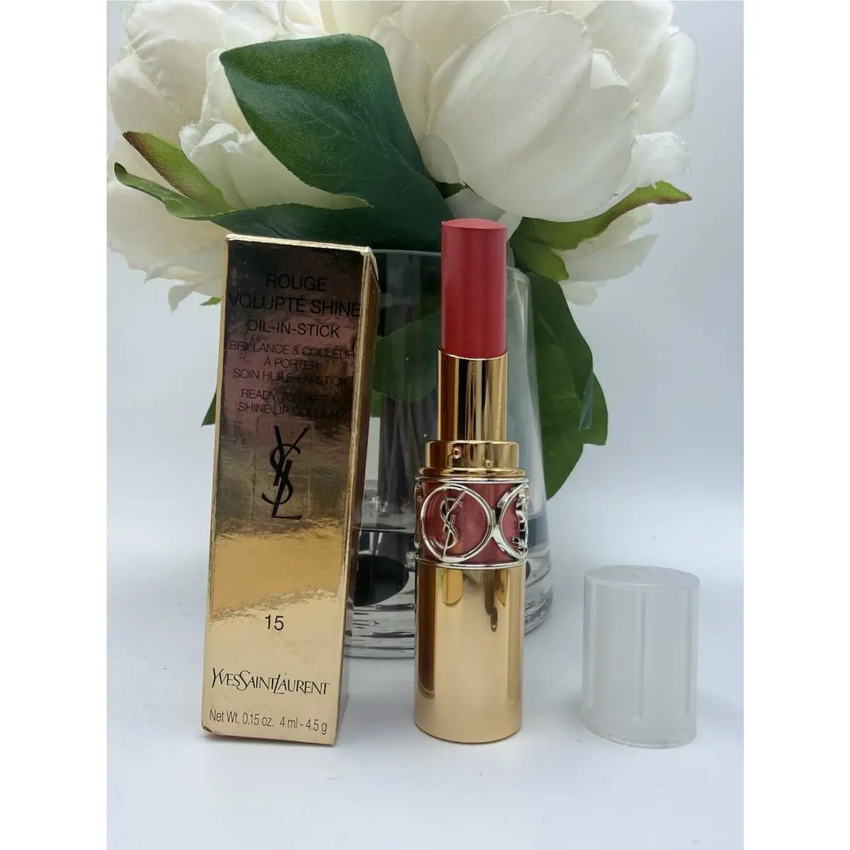 Yves Saint Lauren Rouge Volupte Shine Oil IN Stick 15 Corail Spontini Clear Cap
