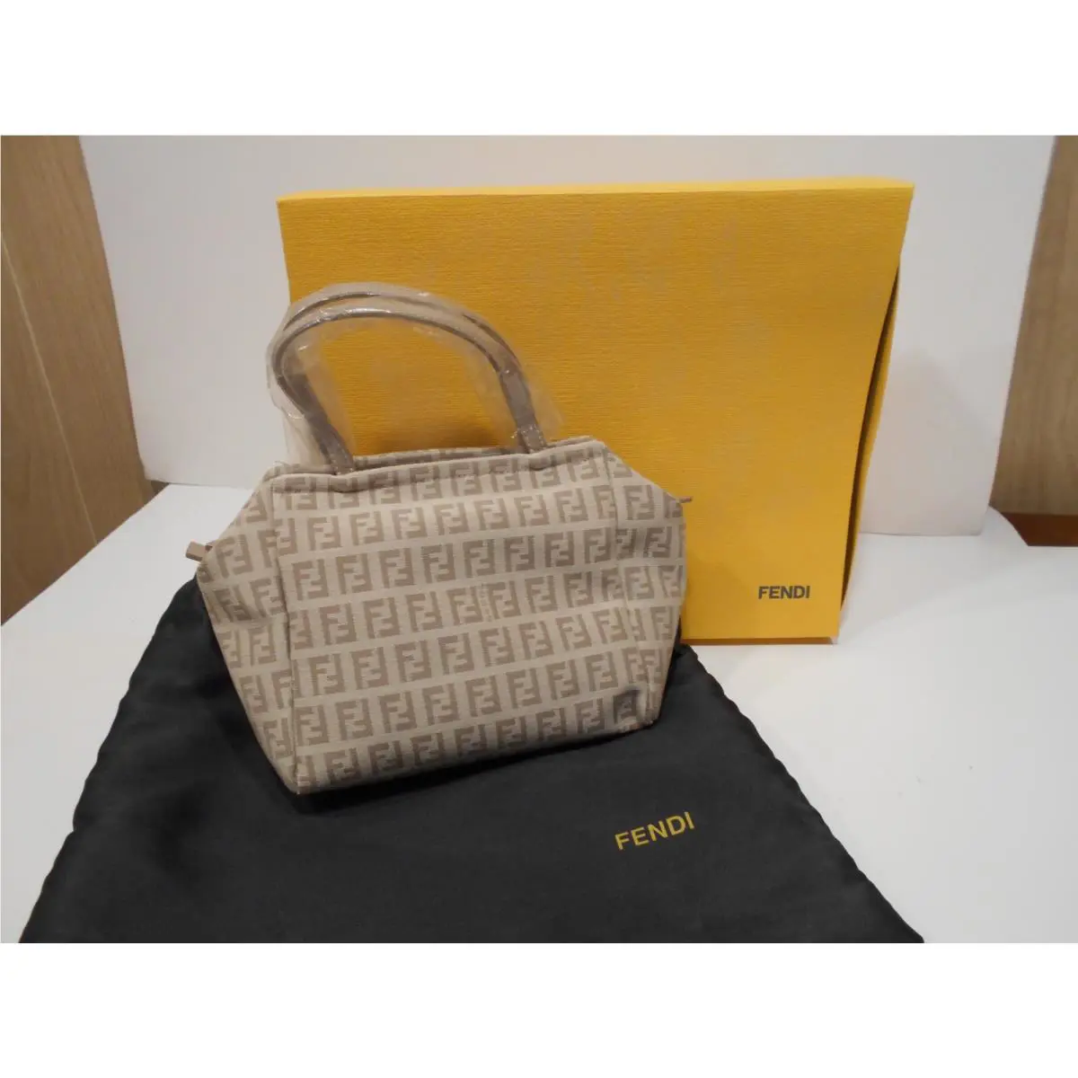 Fendi Canvas Baguette Handbag Purse Beige