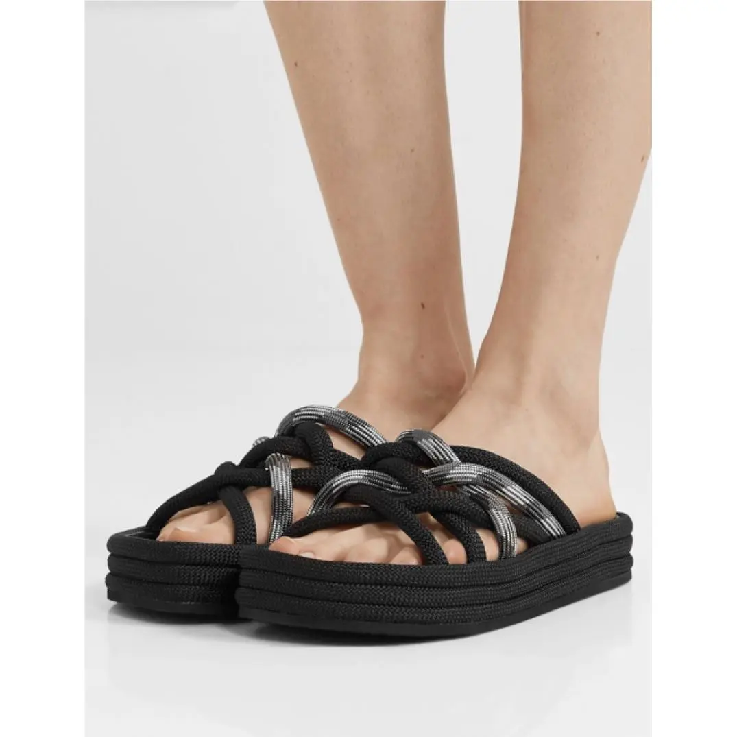 Rag Bone Womens Slide Platform Shoes Comfort Canvas Sandal Espadrille