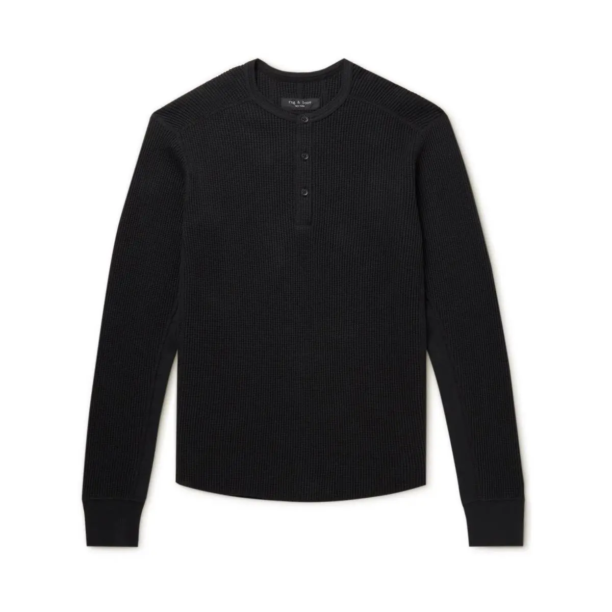 Rag Bone Men`s Lightweight Waffle Long Sleeve Henley Tee Black