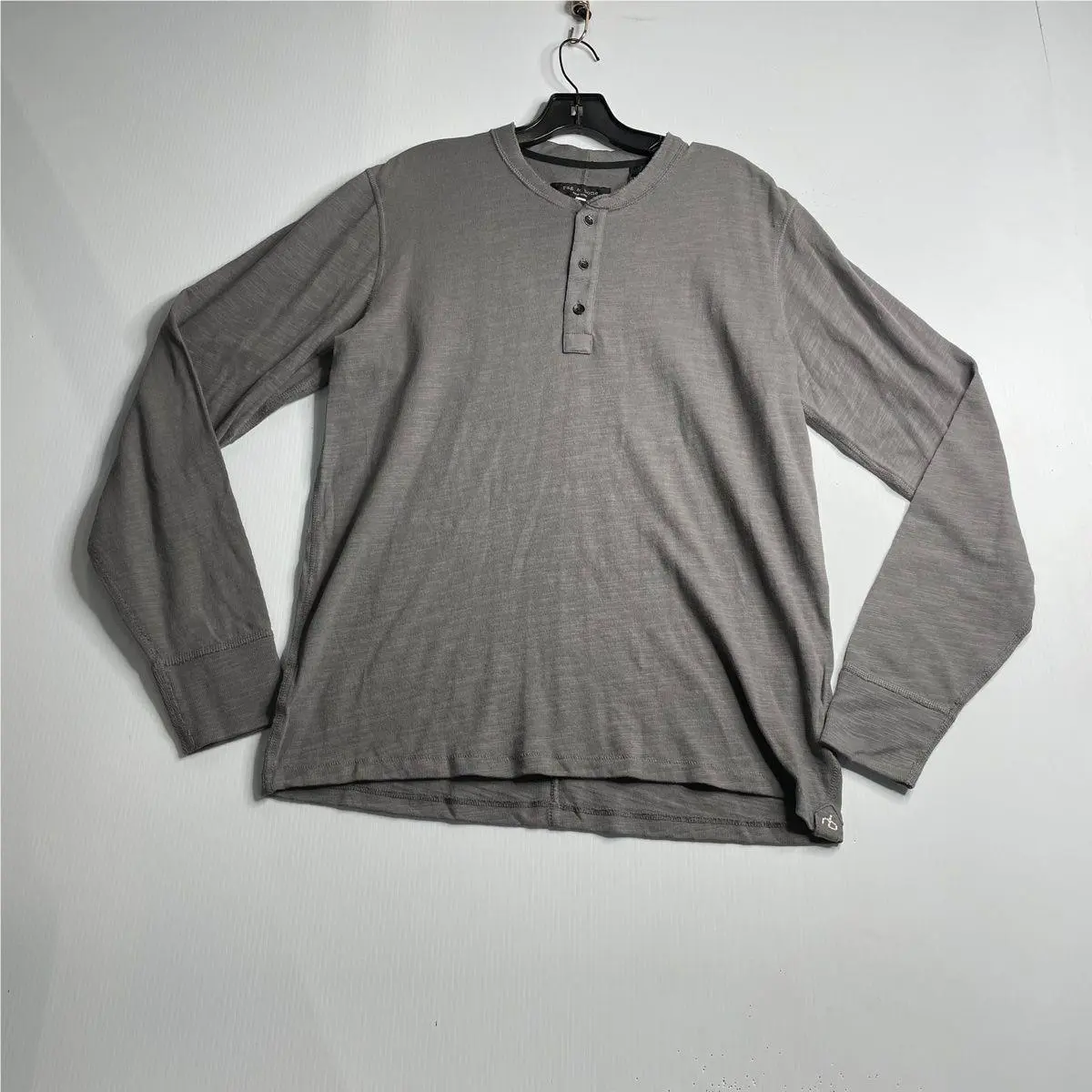 Rag Bone Classic Flame Henley Shirt Men`s Size L Dark Gray