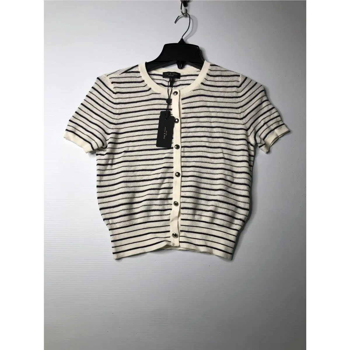 Rag Bone Dina Striped Cotton-blend Cardigan Women`s Size XS Ivory