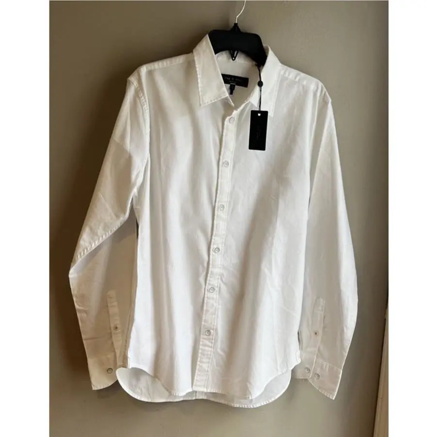Rag Bone Mens Tomlin Stretch Dobby Button Front White Shirt - Large -msrp