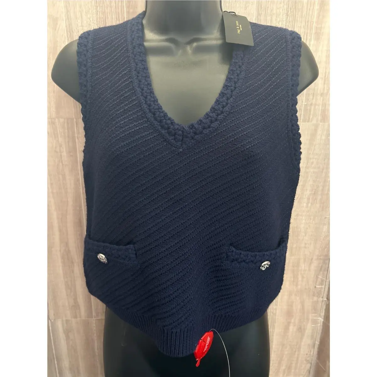 Rag Bone Blaire Jacquard Cotton Blend Knit Vest Indigo/navy Blue Small Designer