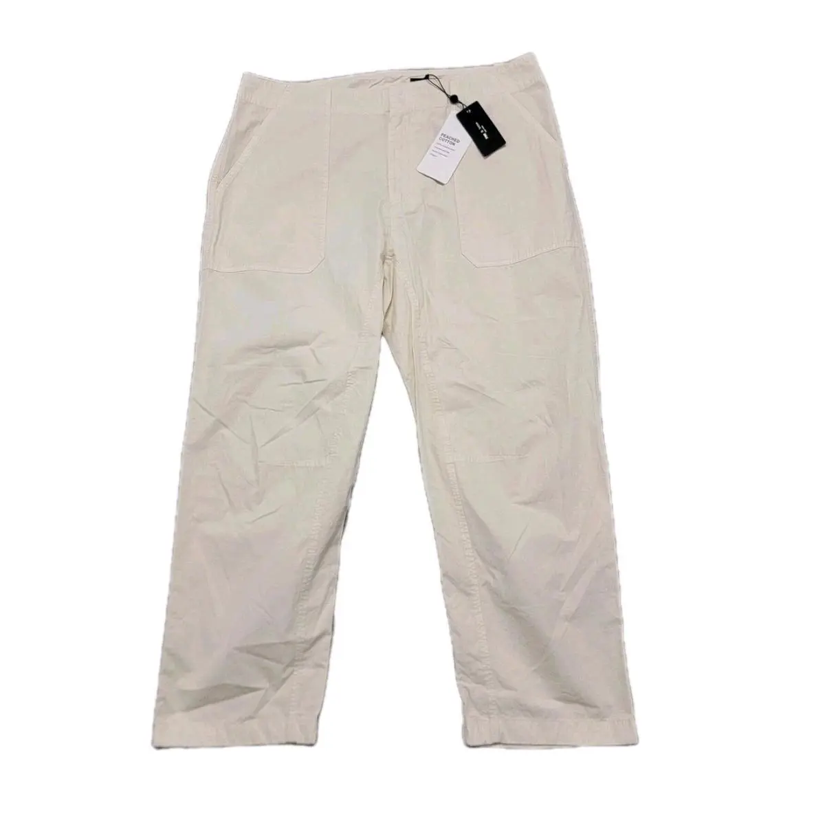 Rag Bone Leyton Workwear Pants Womens 12 White Peached Crop Relaxed Twill