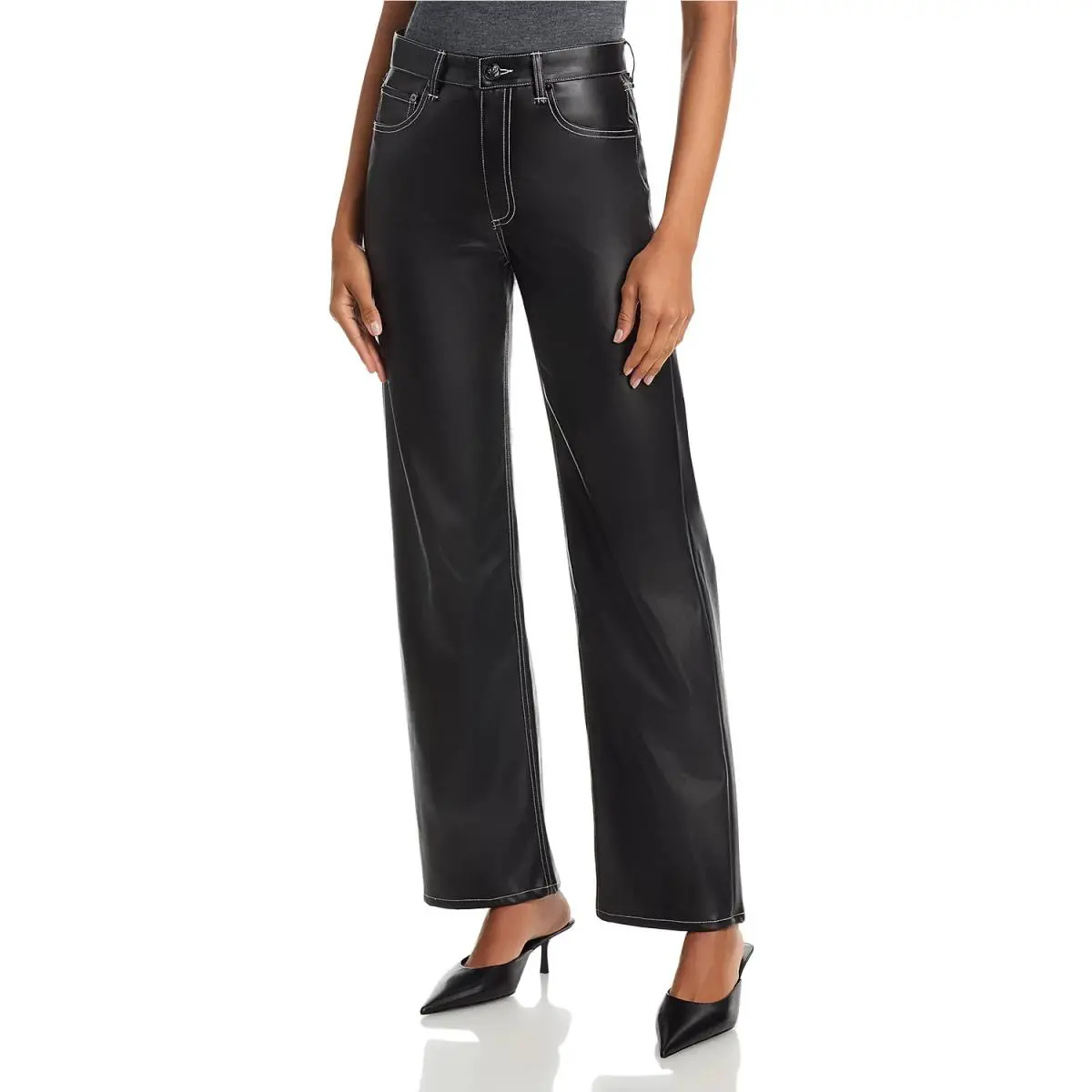 Rag Bone L103508 Black Shea Straight Faux-leather Pants Size 26 - Black