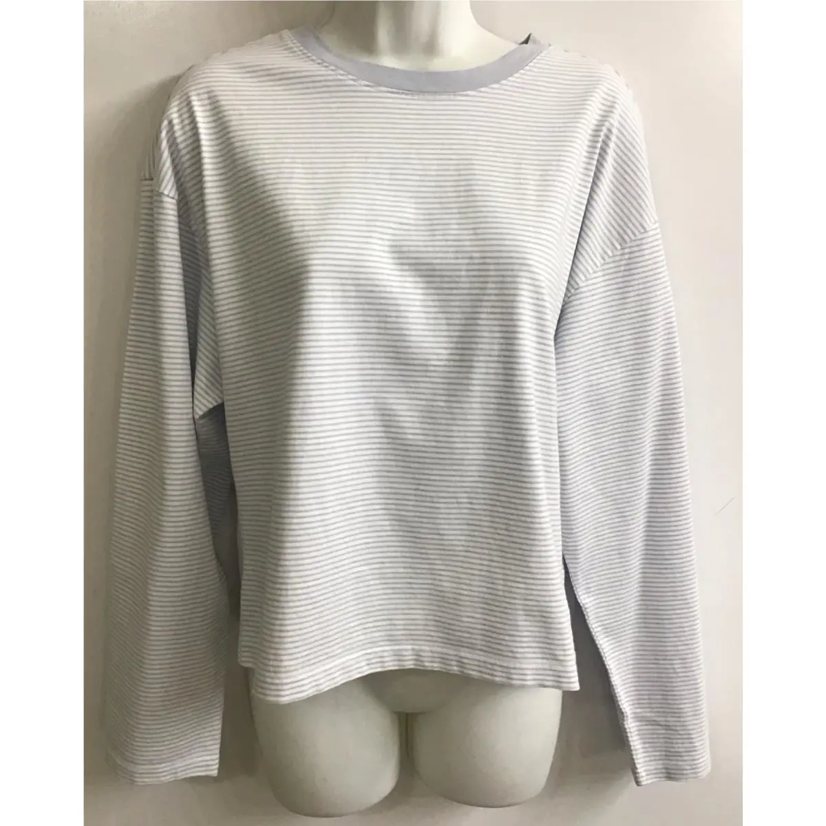Rag and Bone Light Blue Multi Kelly Stripe Boxy Long Sleeve T-shirt Size S