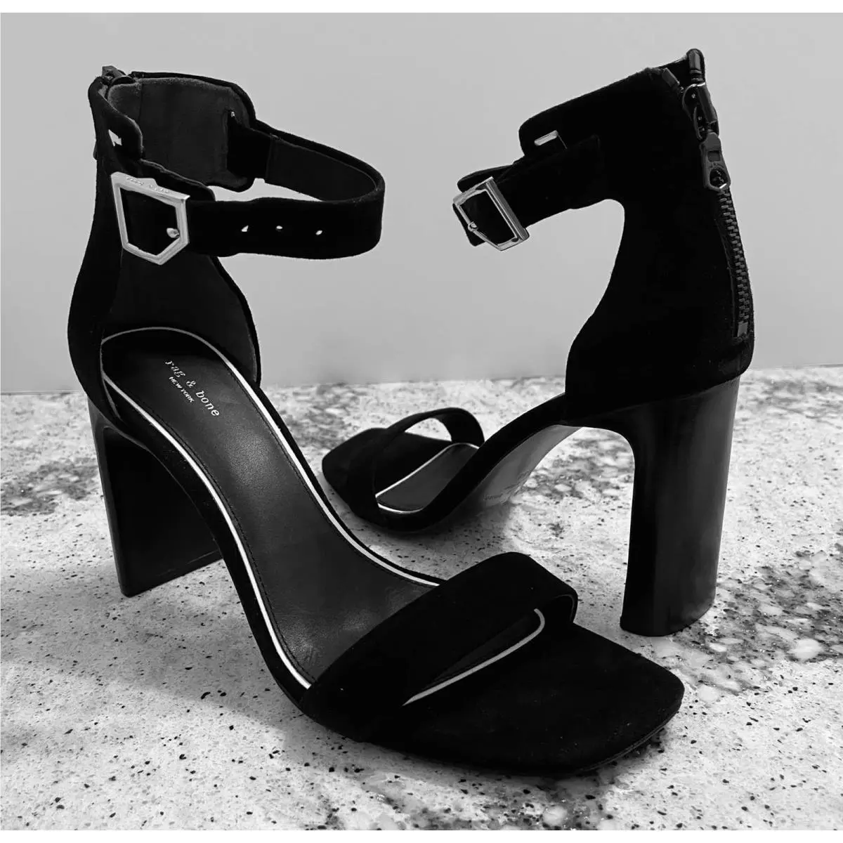 Rag Bone Ellis Sandal High Heel Black Suede Size 38 8