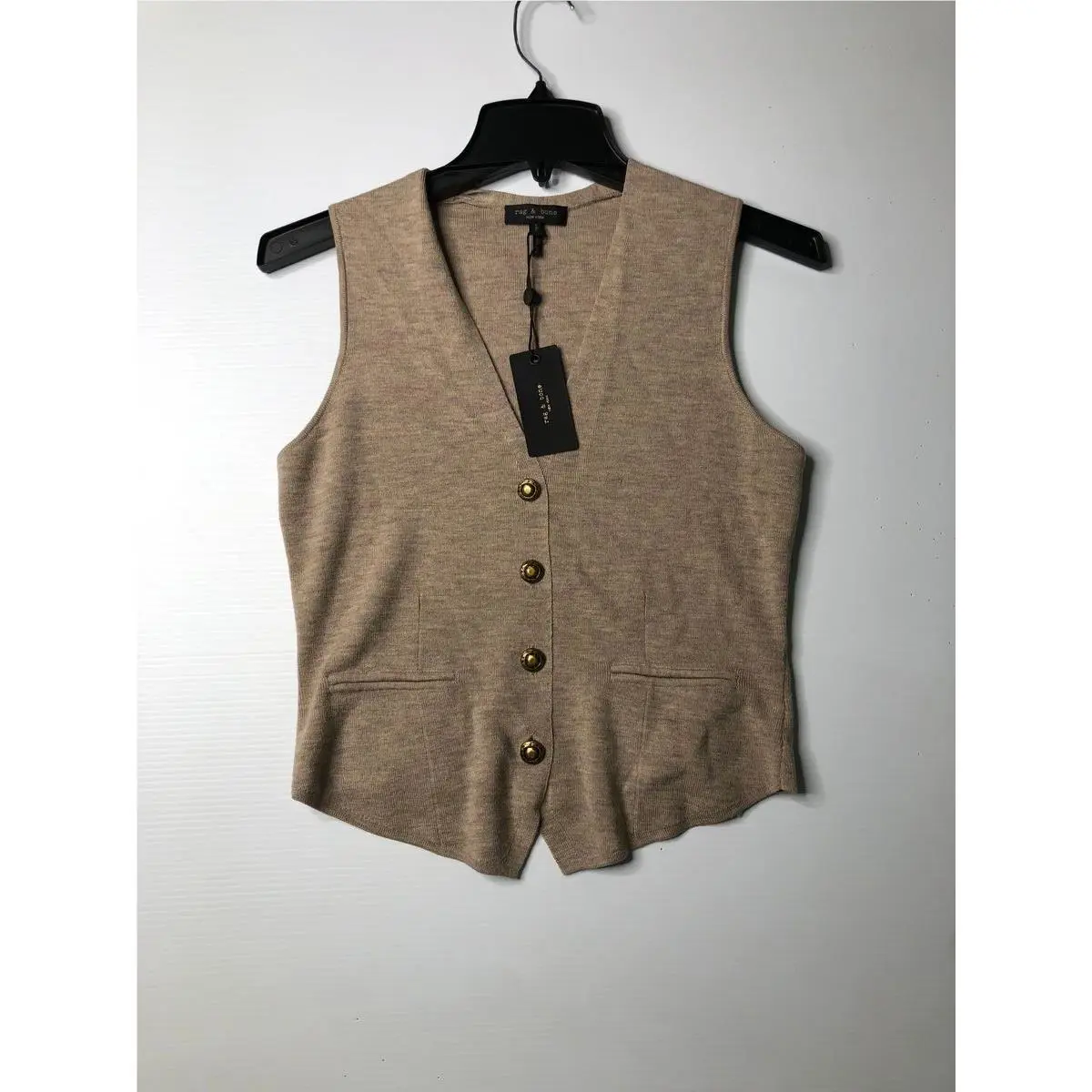 Rag Bone Ella Merino Wool-blend Sweater Vest Women`s Size S Taupe