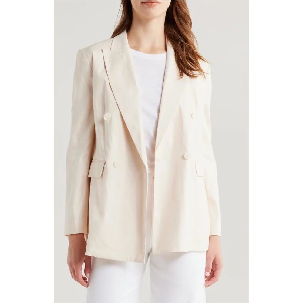 Rag Bone Size 2 Emile Linen Blazer Ivory Double Breasted Jacket Coat