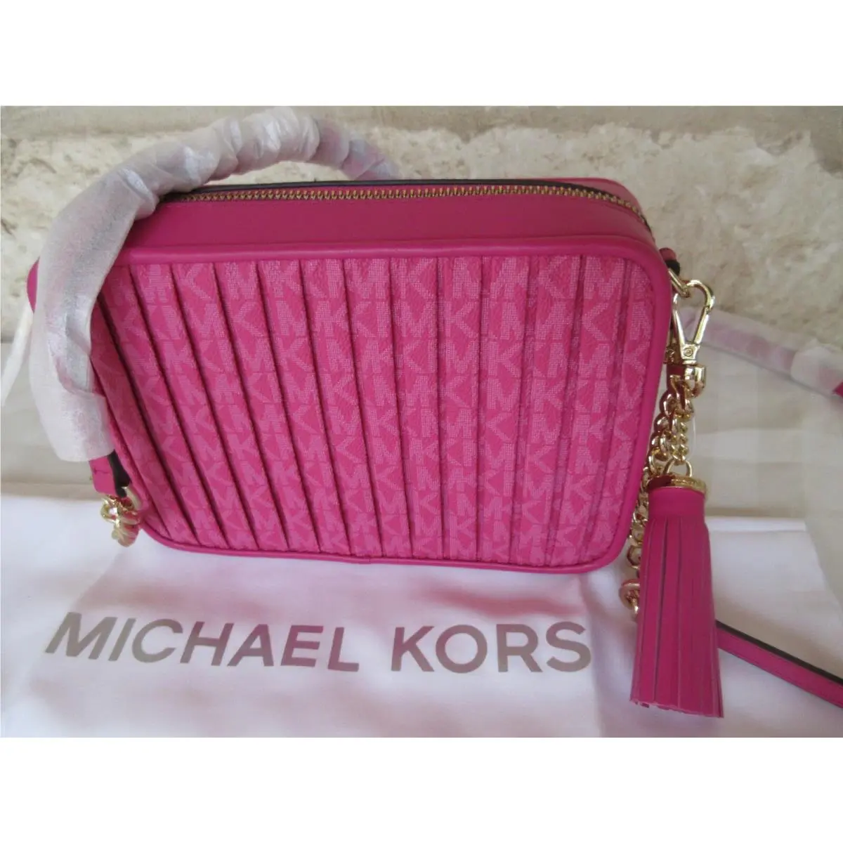 Tassel Wild Berry Logo Quilted MD Crossbody Bag or Bag + Wallet Set Crossbody/Shoulder Bag Chain Tassel Logo Wildberry by Michael Kors