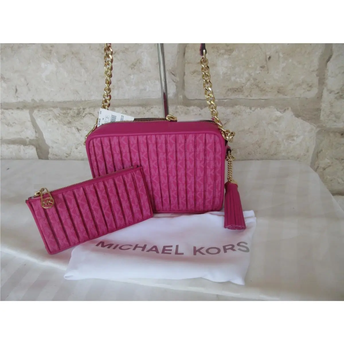 Tassel Wild Berry Logo Quilted MD Crossbody Bag or Bag + Wallet Set Crossbody and Charmed Zip Wallet SET MK Logo by Michael Kors