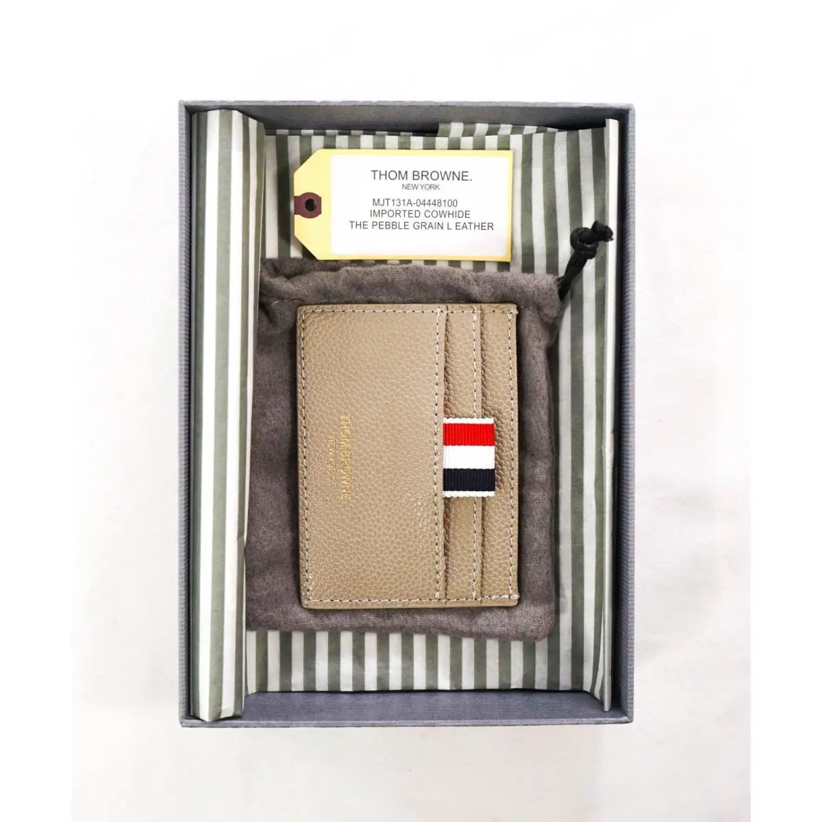 Thom Browne - Beige Pebble Grain Leather Single Card Holder