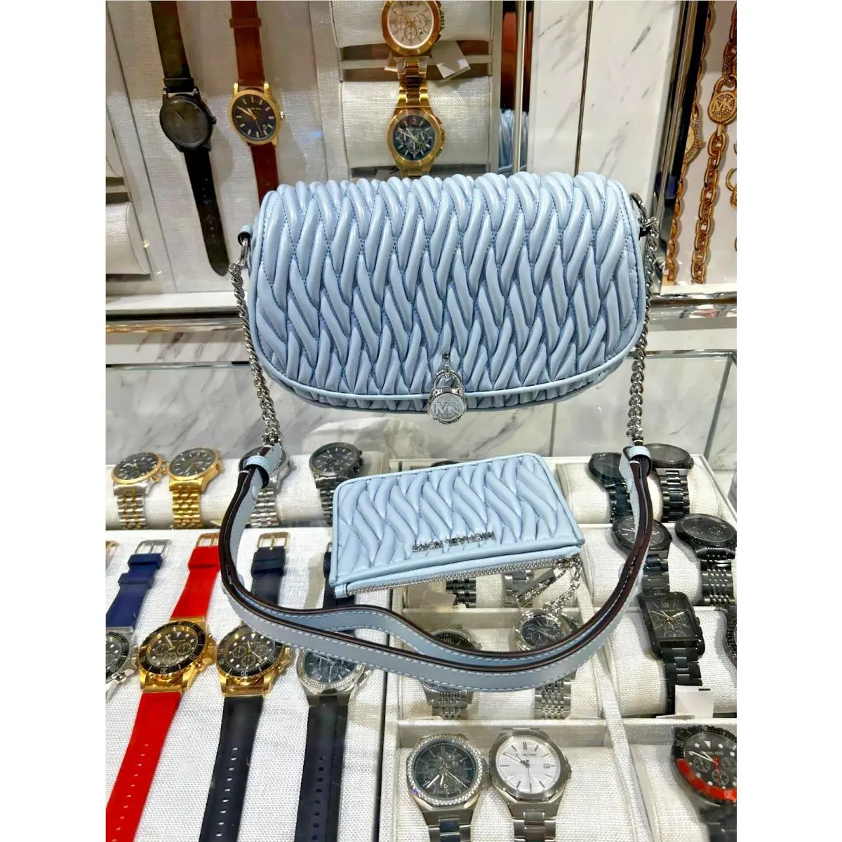 Mila Women MD PU Blend Sling Messenger Bag + Coin Pouch Pale Ocean by Michael Kors