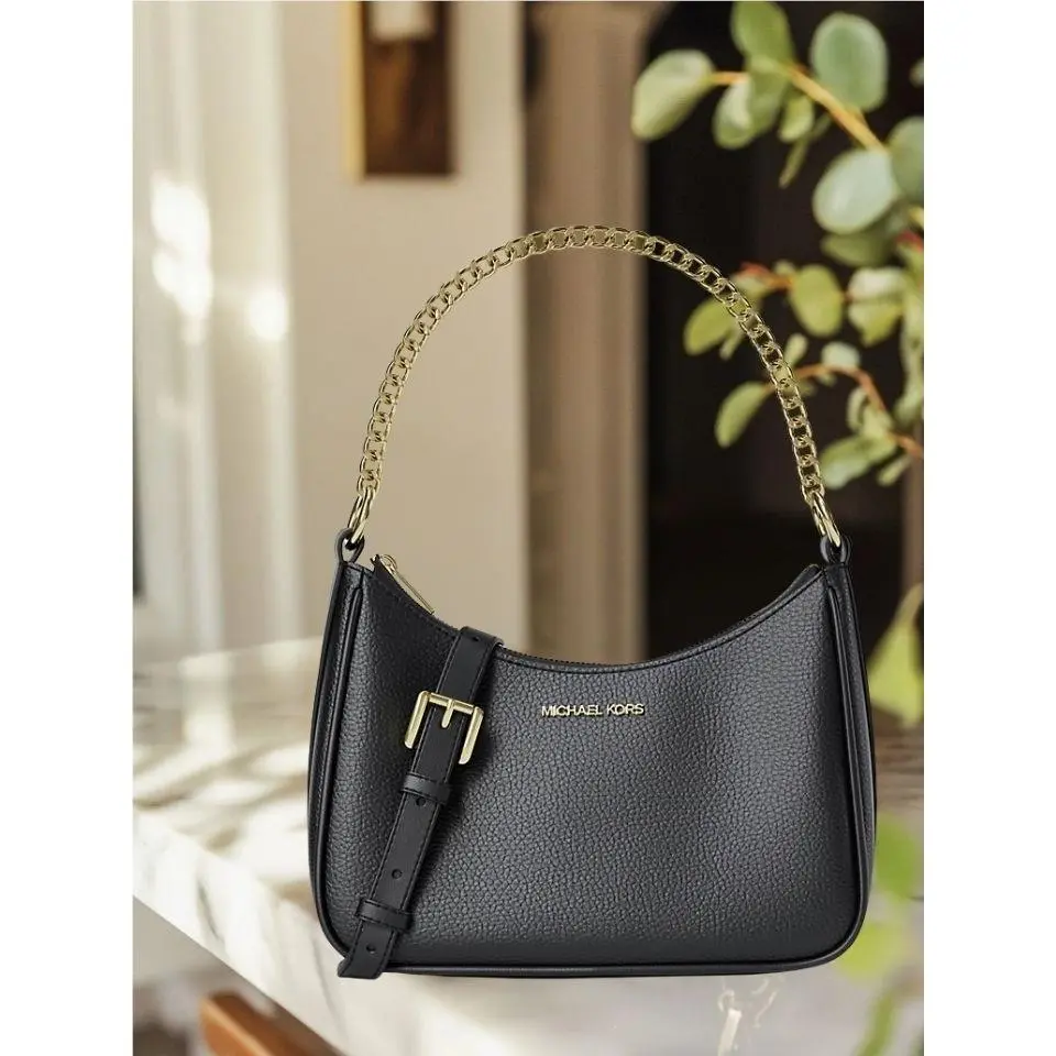 Large Women Pebbled Leather Convertible Crossbody Bag Black Handbag by Michael Kors