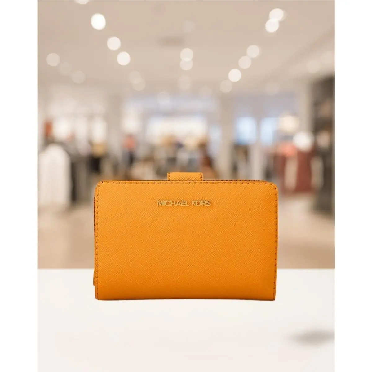 Jet Set Medium Crossgrain Leather Bifold Zip Wallet Radiant Orange by Michael Kors
