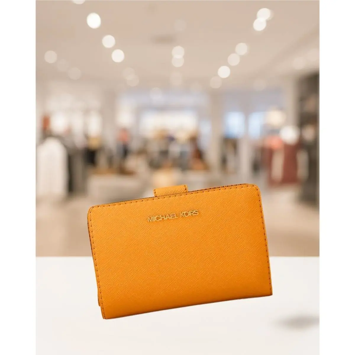Michael Kors Women Jet Set Small Medium Leather Bifold Zip Wallet Radiant Orange
