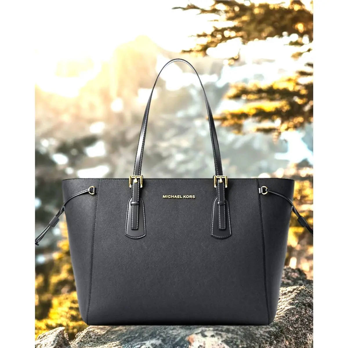 Michael Kors Voyager Women Large Saffiano Leather Shoulder Tote Bag Black