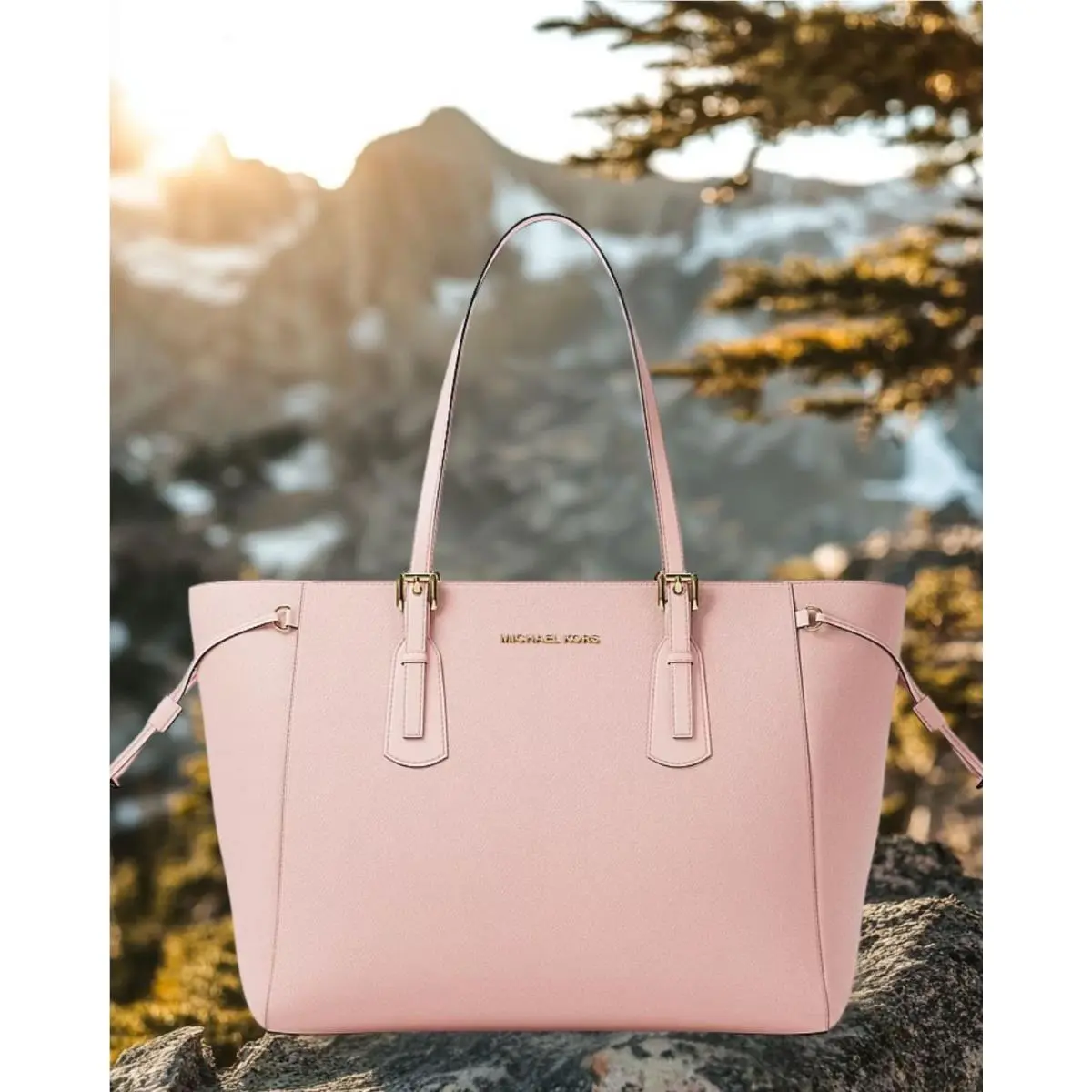 Voyager Women Large Saffiano Leather Top Zip Tote Bag Powder Blush by Michael Kors