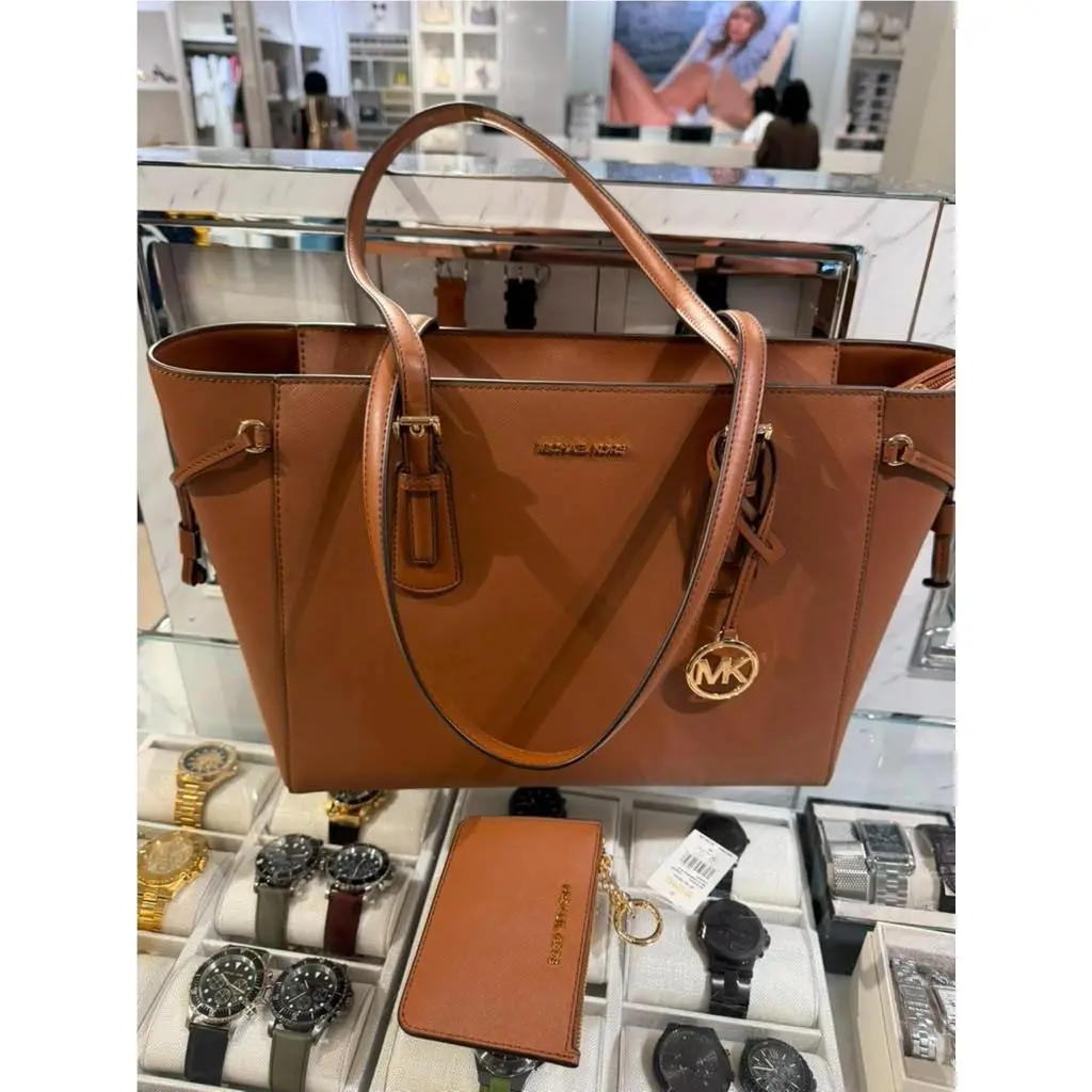 Voyager Women Large Saffiano Leather Tote Bag + Coin Pouch Luggage by Michael Kors
