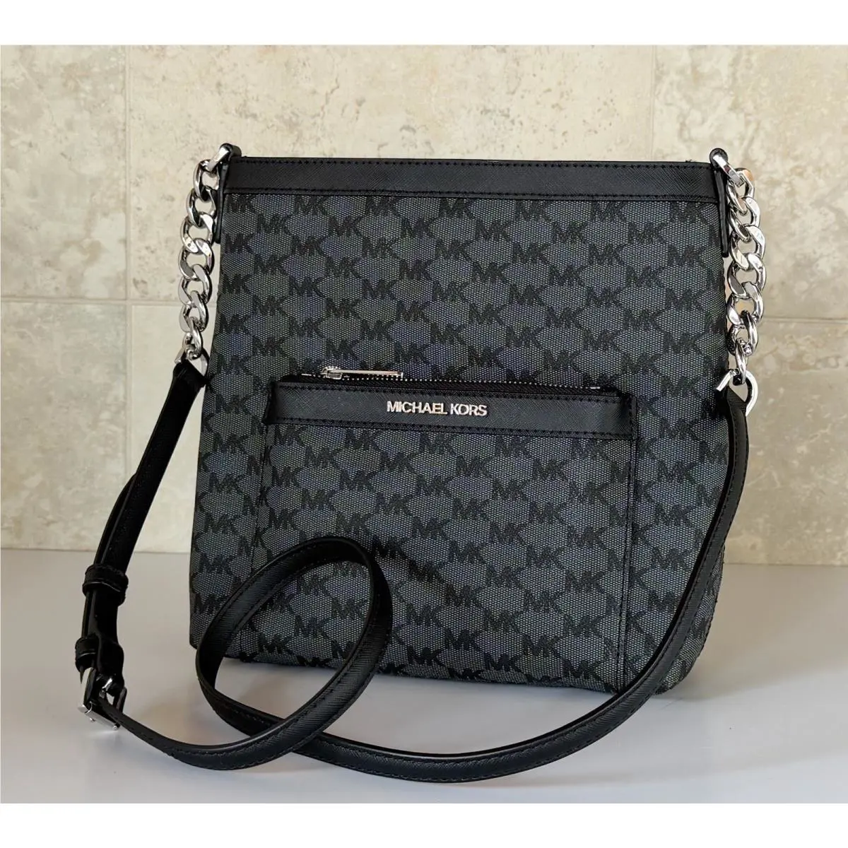Michael Kors Morgan Medium Shoulder Crossbody Bag MK Grey/black