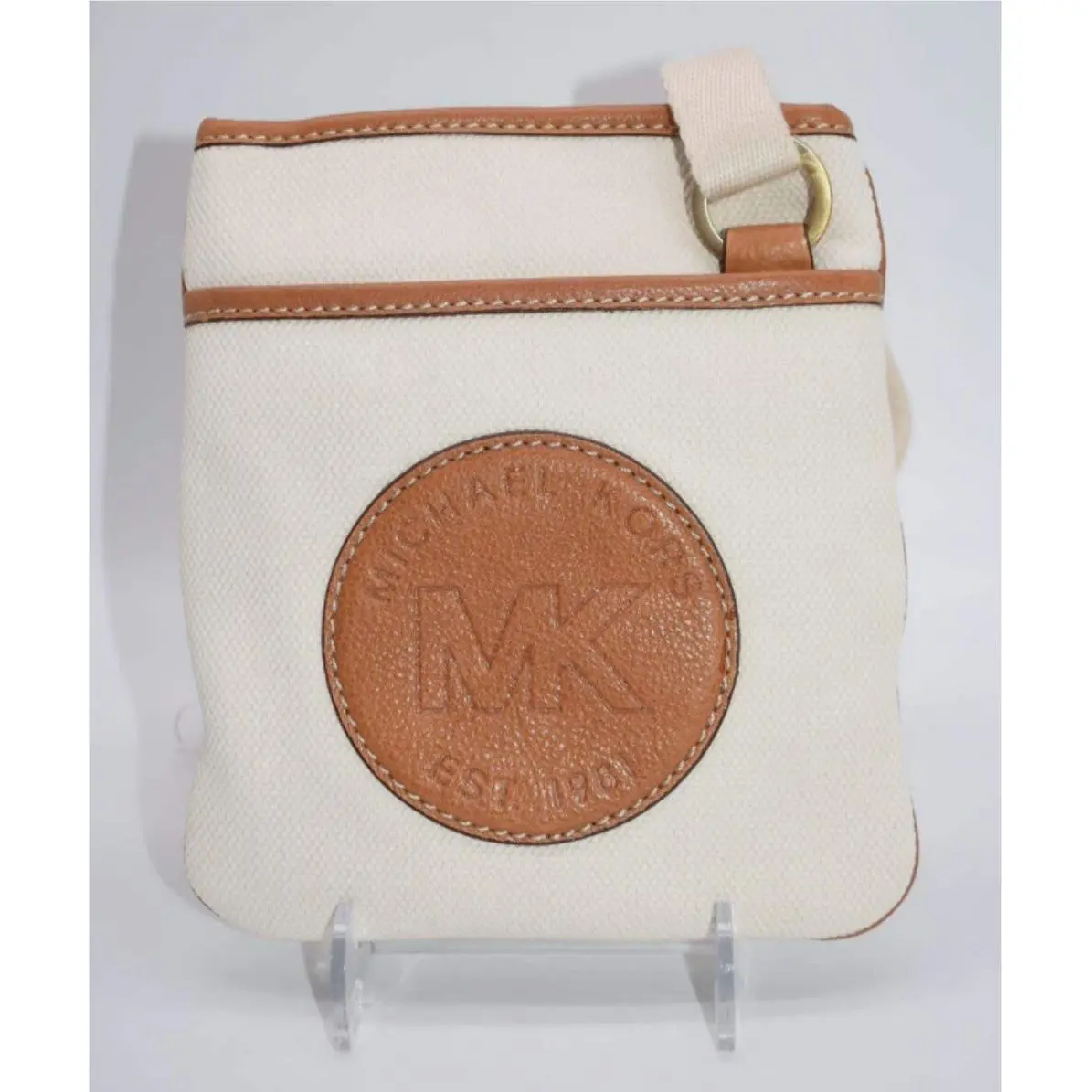 Michael Kors Luggage Crossbody Bag in Natural Canvas w/ Leather Trim
