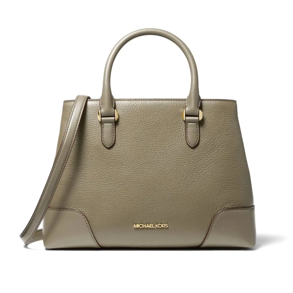 Michael Kors Crosby Medium Pebbled Leather Satchel Bag Dusty Sage 38F0CCBS2L