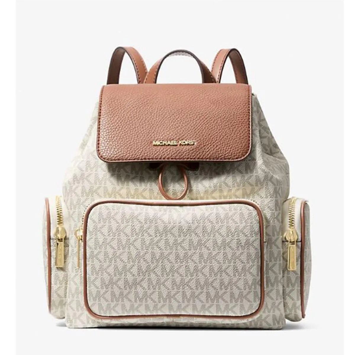 Michael Kors Outlet Merritt Signature Logo Small Cargo Backpack Vanilla 35S6G0