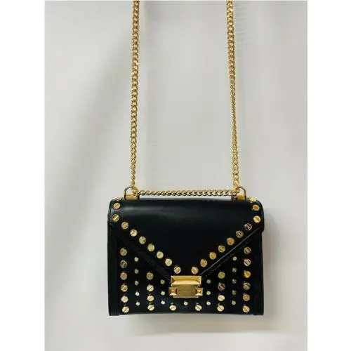 Michael Kors Whitney Large Studded Leather Shoulder Bag in Black/gold