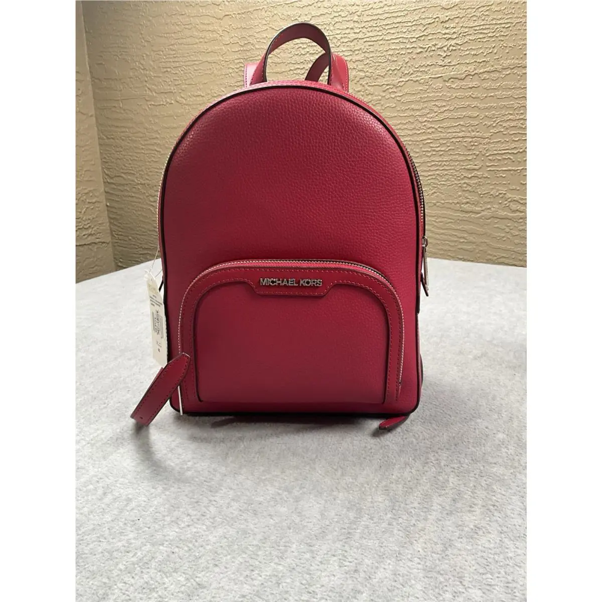 Michael Kors Jaycee Medium Backpack Zip Pocket Pebbled Leather Dark Raspberry