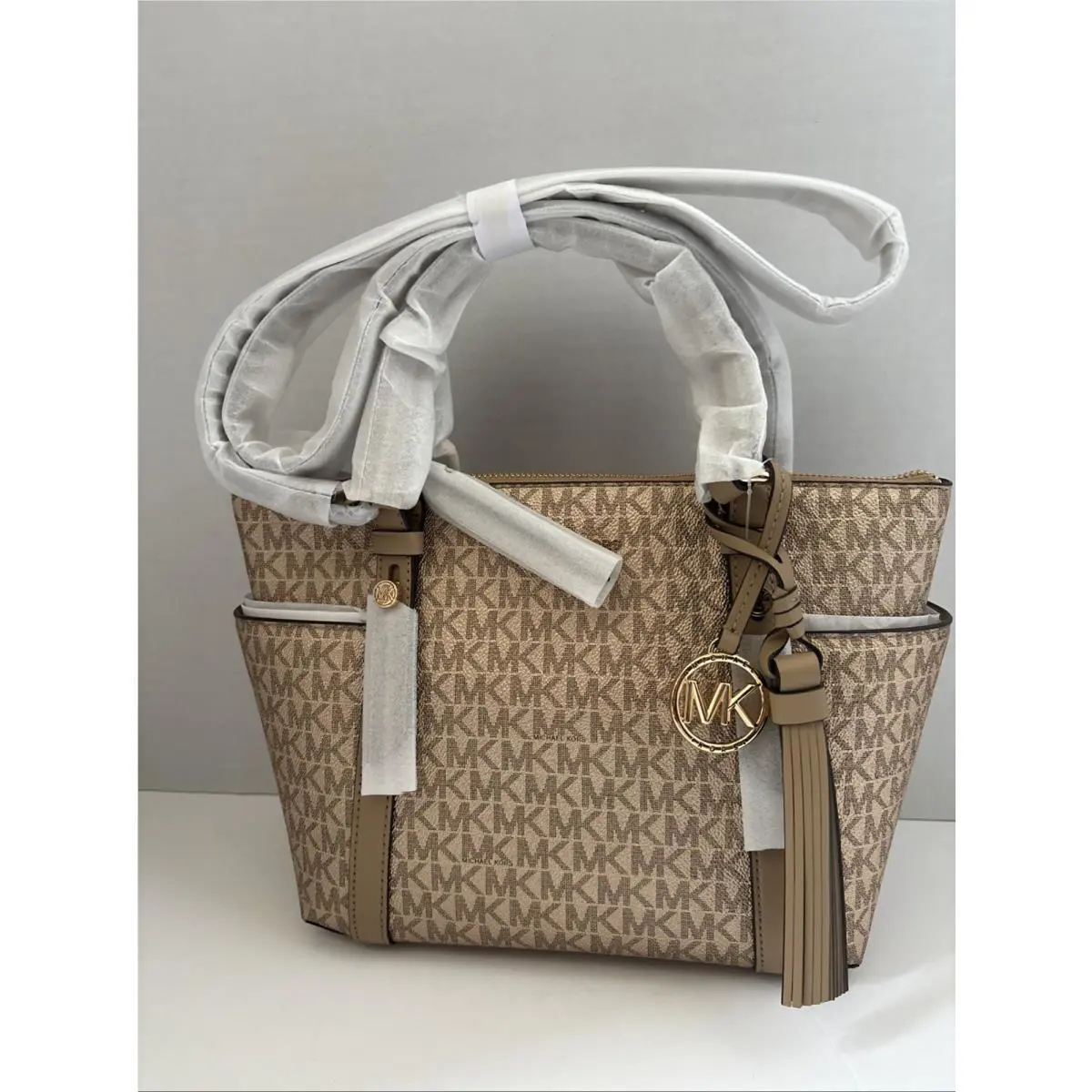 Michael Kors Sullivan Camel Shimmesignature Logo Top Zip Small Tote Bag MK Color