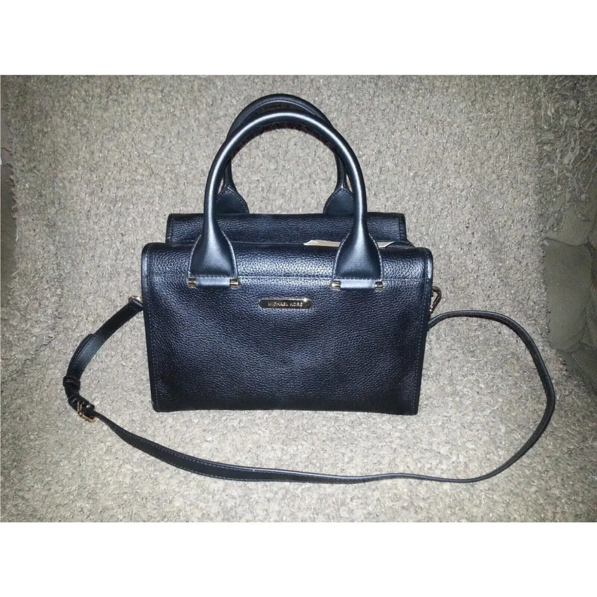 Michael Kors-geneva-large Pebbled Textured Leather Satchel/shoulder-black-nwt