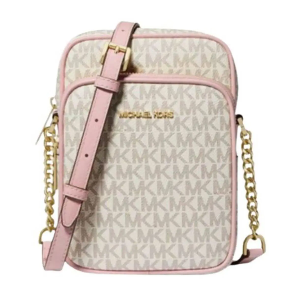 Michael Kors Jet Set Travel Medium Logo Crossbody Bag Pwd Blsh Mlt 35F1GTVC2B - Exterior: Powder Blush Multi, Hardware: Gold