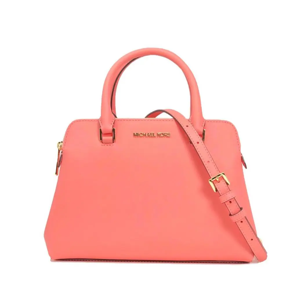 Michael Kors Idina Small Leather Satchel Bag Grapefruit 38T0CIIS1L - Handle/Strap: Pink, Hardware: Gold, Exterior: Pink