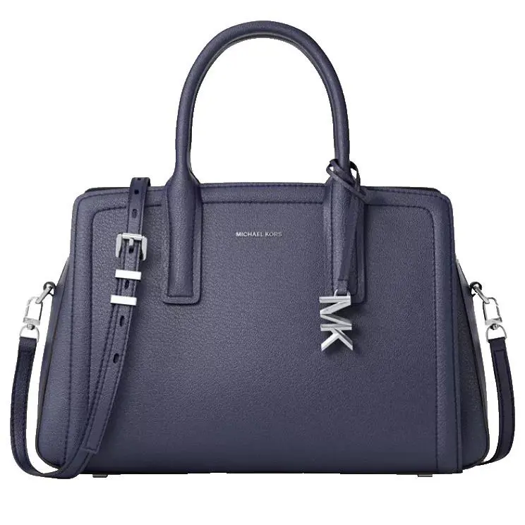 Michael Kors Laila Medium Leather Satchel Handbag w/ Crossbody Strap Dress Blues