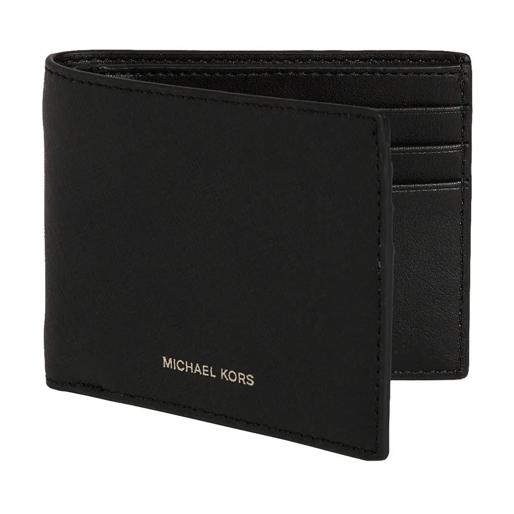 Michael Kors Andy Mens Bifold Wallet OS Black Leather Solid Minimalist Card Slot