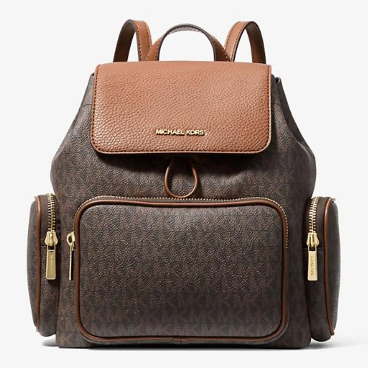 Michael Kors Outlet Merritt Signature Logo Small Cargo Backpack Brown 35S6G0WB