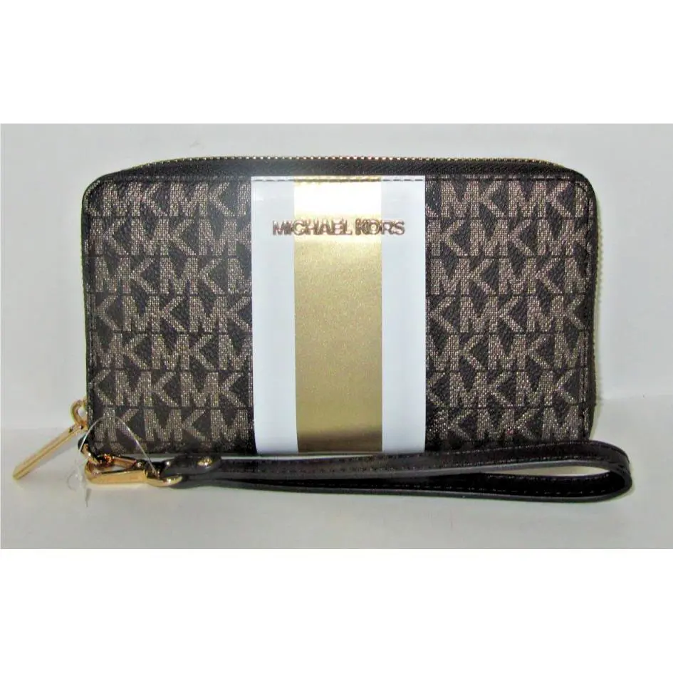 Michael Kors Large Flat Phone Case Brown Gold Signature Wallet NWT$178