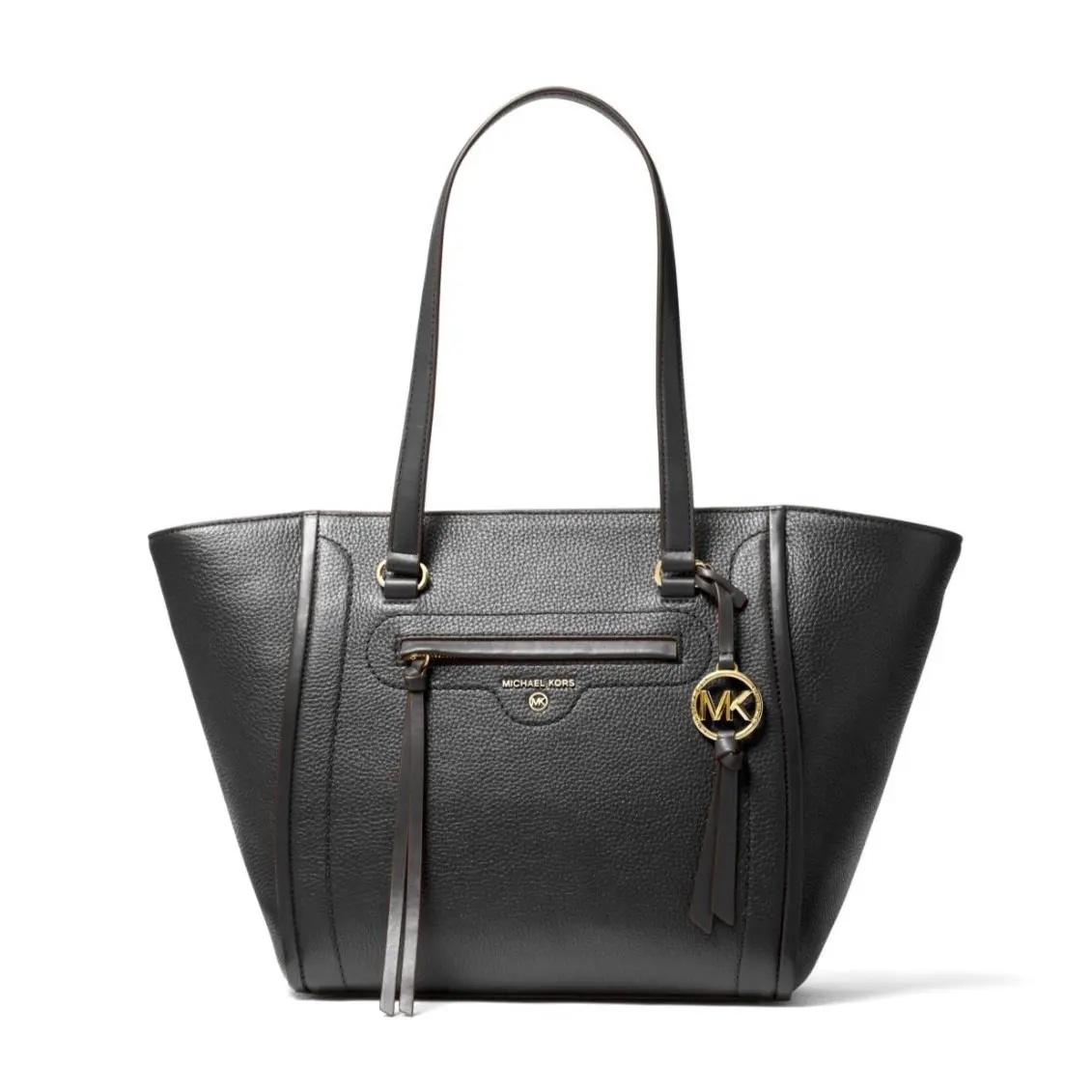 Michael Kors Carine Medium Pebbled Leather Tote Bag Black 30S1GCCT3L - Handle/Strap: Black, Hardware: Gold, Exterior: Black