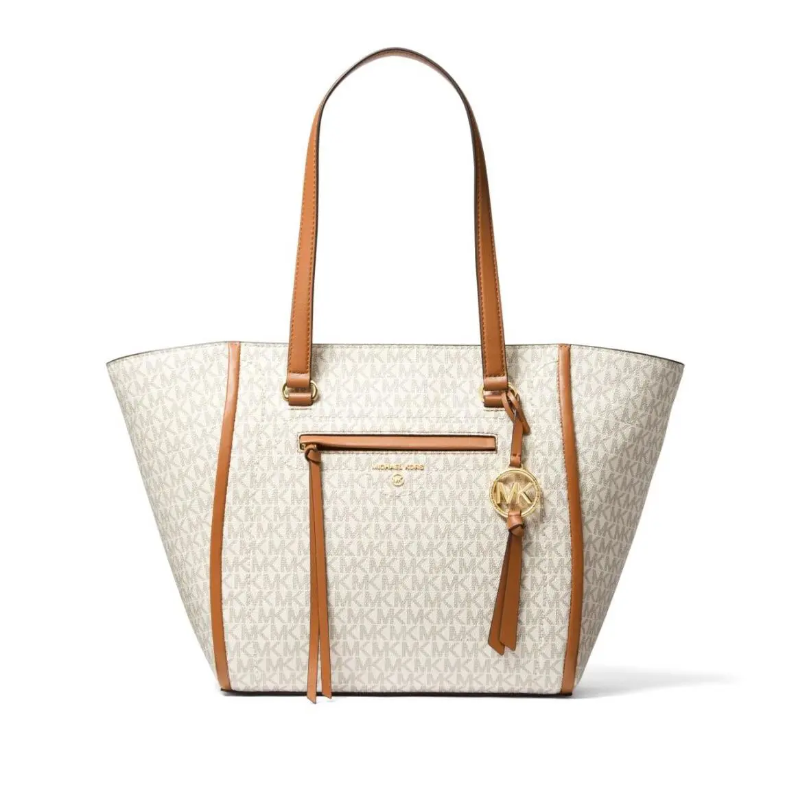 Michael Kors Carine Medium Logo Tote Bag Vanilla 30S1GCCT3B - Handle/Strap: Brown, Hardware: Gold, Exterior: Vanilla