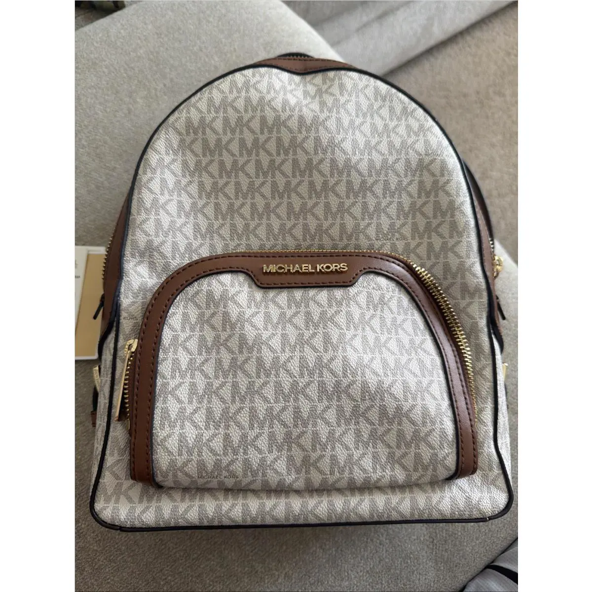 Michael Kors Jaycee Women Large Logo Zip Backpack Vanilla
