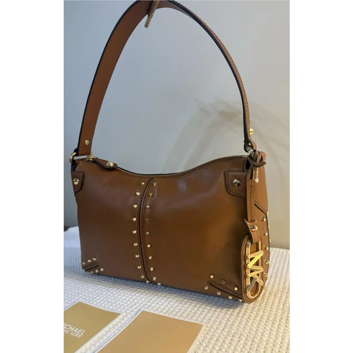 Michael Kors Astor Large Leather Pouchette Shoulder Bag In Luggage Color