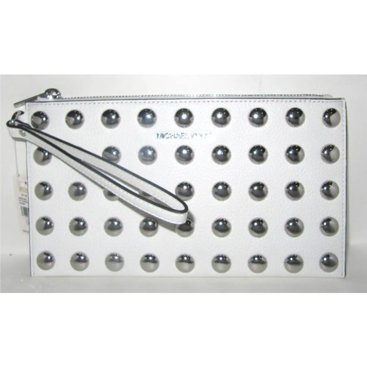 Michael Kors Jet Set Travel Studded Large Wristlet Leather Optic White